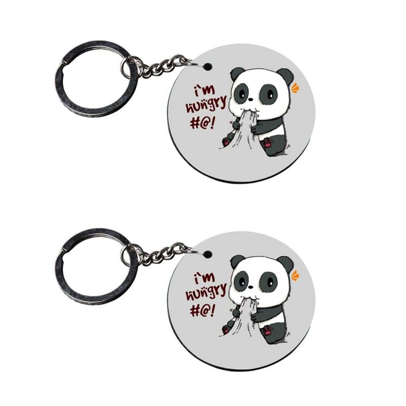 Hungry Panda Round Wooden Keychain