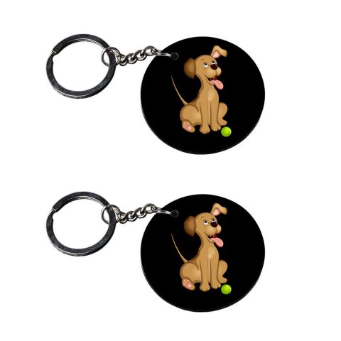 Crafty Worth | dog metal keychain | s keychain for boys customized keychain with photo Printed Wooden Keychain| Circle Shape Set of 2 keyrings 2×2 inch