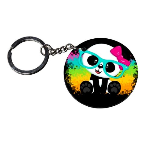 Cute Panda Round Wooden Keychain - alternate view