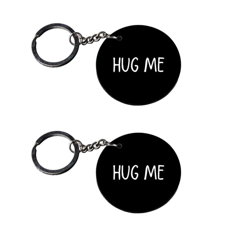 Hug Me Round Wooden Keychain