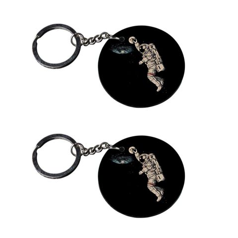Crafty Worth | astronaut keychain | keychain in bulk customized keychain with photo Printed Wooden Keychain| Circle Shape Set of 2 keyrings 2×2 inch