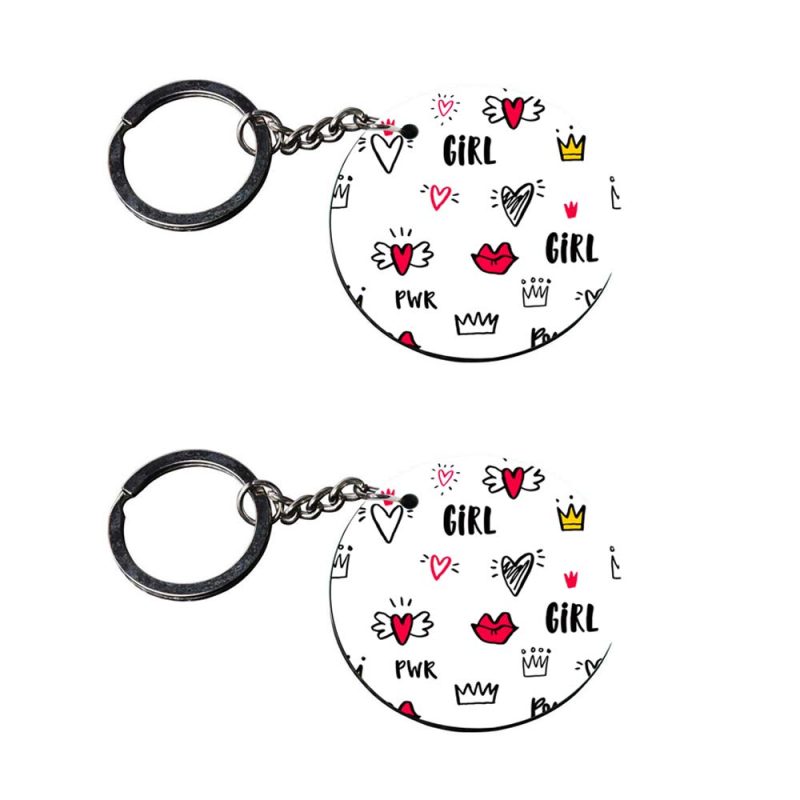 Girl Power Printed Round Keychain
