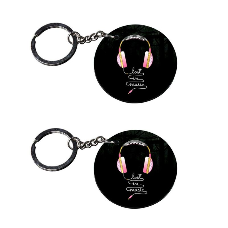 Lost In Music Round Wooden Keychain