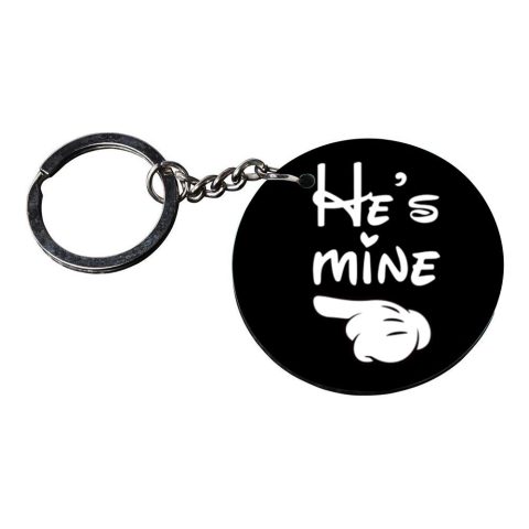 Crafty Worth | he is mine keychain | keychain for couple customized keychain with photo Printed Wooden Keychain| Circle Shape Set of 2 keyrings 2×2 inch - alternate view