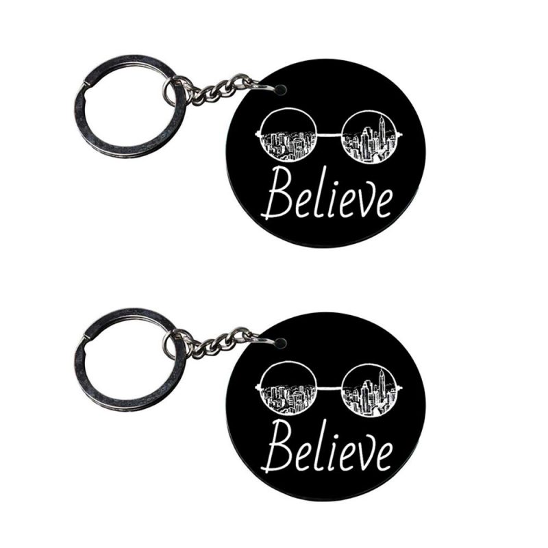 Believe Cityscape Round Keychain Set