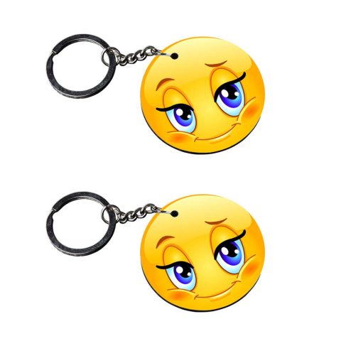 Crafty Worth | emoji keychain | r keychain for bike customized keychain with photo Printed Wooden Keychain| Circle Shape Set of 2 keyrings 2×2 inch