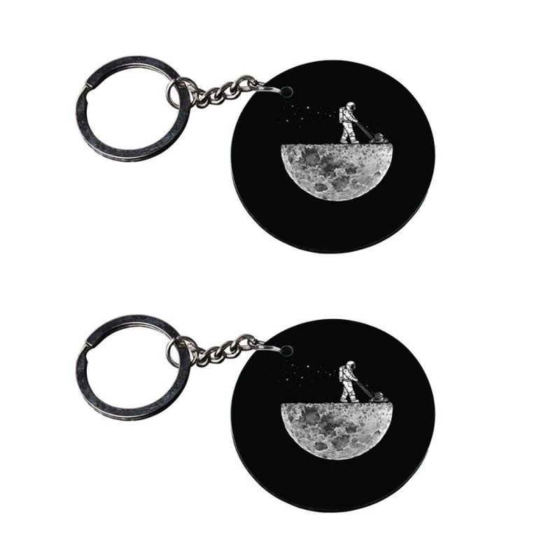 Round Moon Astronaut Keychain Set