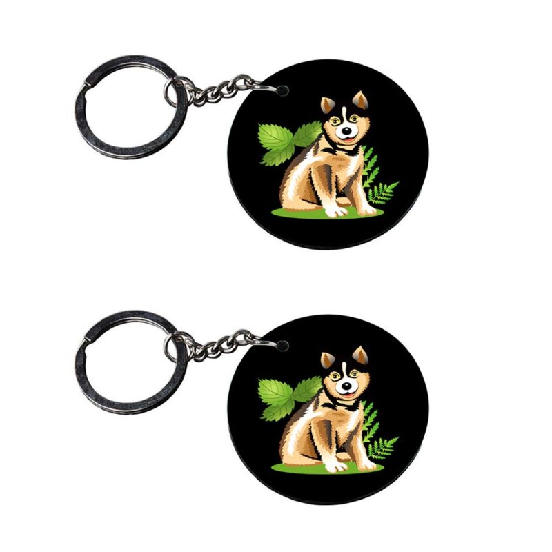 Round Husky Dog Keychain