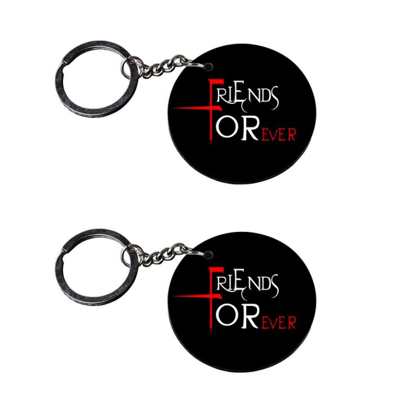 Friends Forever Round Wooden Keychain