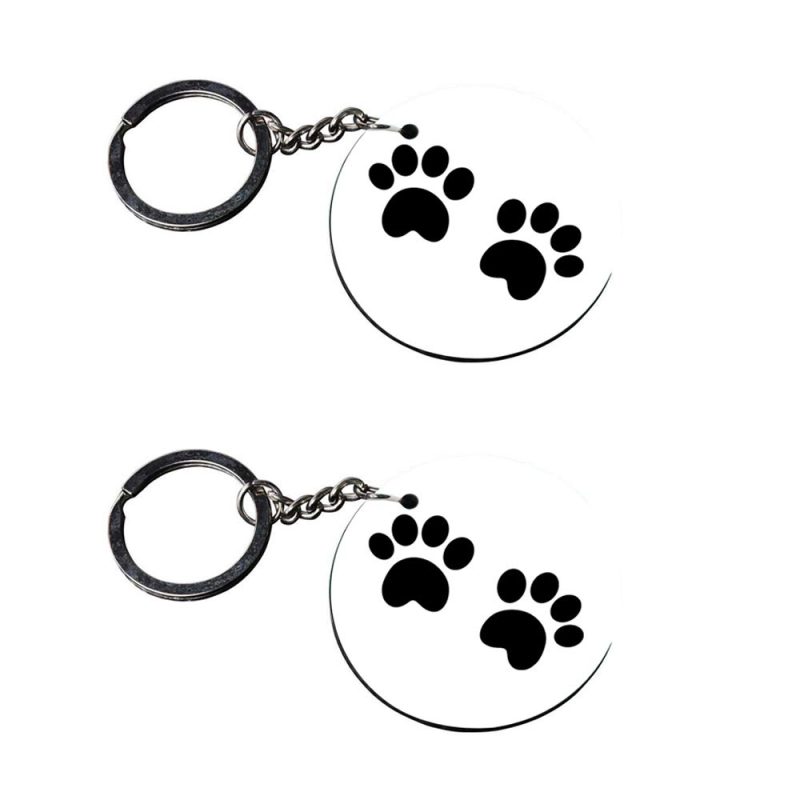 Round Paw Print Wooden Keychain