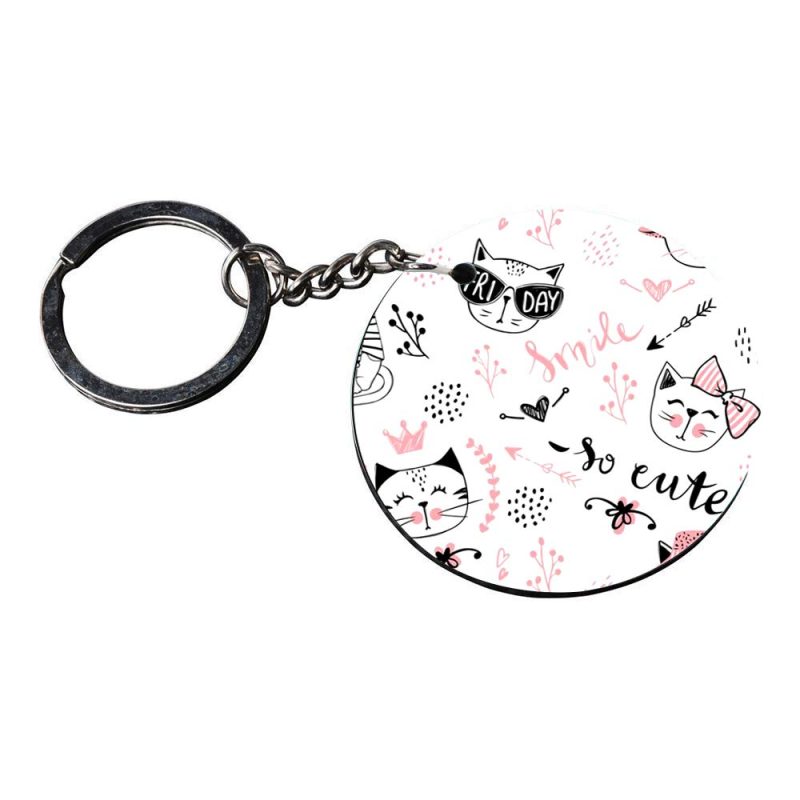 Cute Cat Design Round Keychain