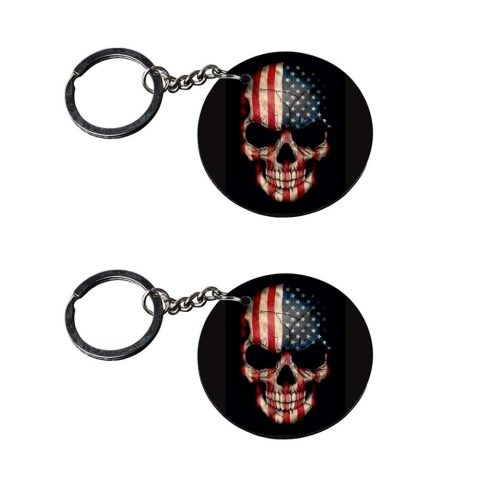 Crafty Worth | american flag keychains | c keychain for door opening customized keychain with photo Printed Wooden Keychain| Circle Shape Set of 2 keyrings 2×2 inch