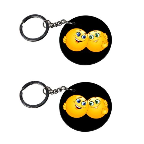 Crafty Worth | emoji keychain | keychain for scooty customized keychain with photo Printed Wooden Keychain| Circle Shape Set of 2 keyrings 2×2 inch