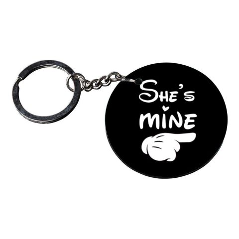 Crafty Worth | she is mine keychain | keychain krishna customized keychain with photo Printed Wooden Keychain| Circle Shape Set of 2 keyrings 2×2 inch - alternate view