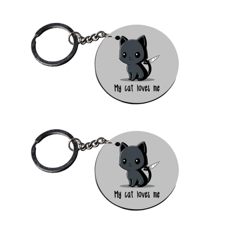 My Cat Loves Me Round Keychain