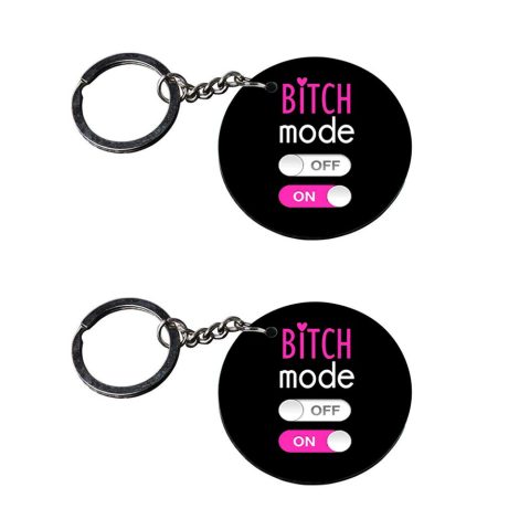 Crafty Worth | bitch mode keychain | m keychain customized keychain with photo Printed Wooden Keychain| Circle Shape Set of 2 keyrings 2×2 inch