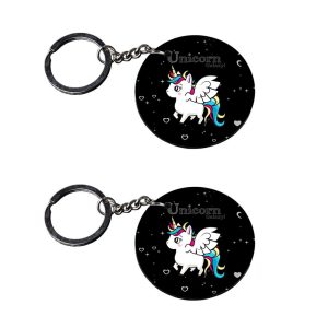 CraftyWorth | unicorn keychain pom pom | keychain for women customized keychain with photo Printed Wooden Keychain| Circle Shape Set of 2 keyrings 2x2 inch