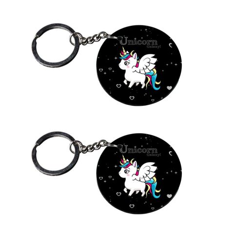 Crafty Worth | unicorn keychain pom pom | keychain for women customized keychain with photo Printed Wooden Keychain| Circle Shape Set of 2 keyrings 2×2 inch