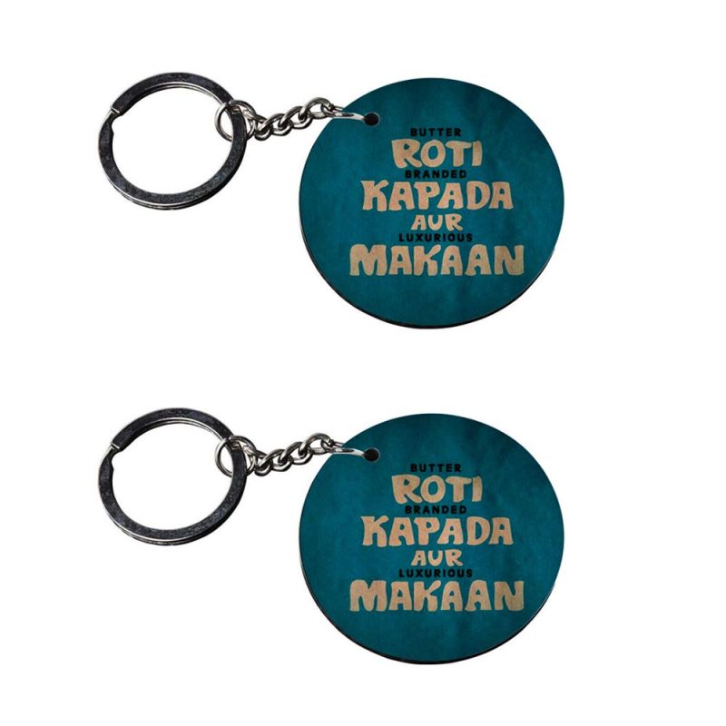 Roti Kapada Makaan Round Wooden Keychain