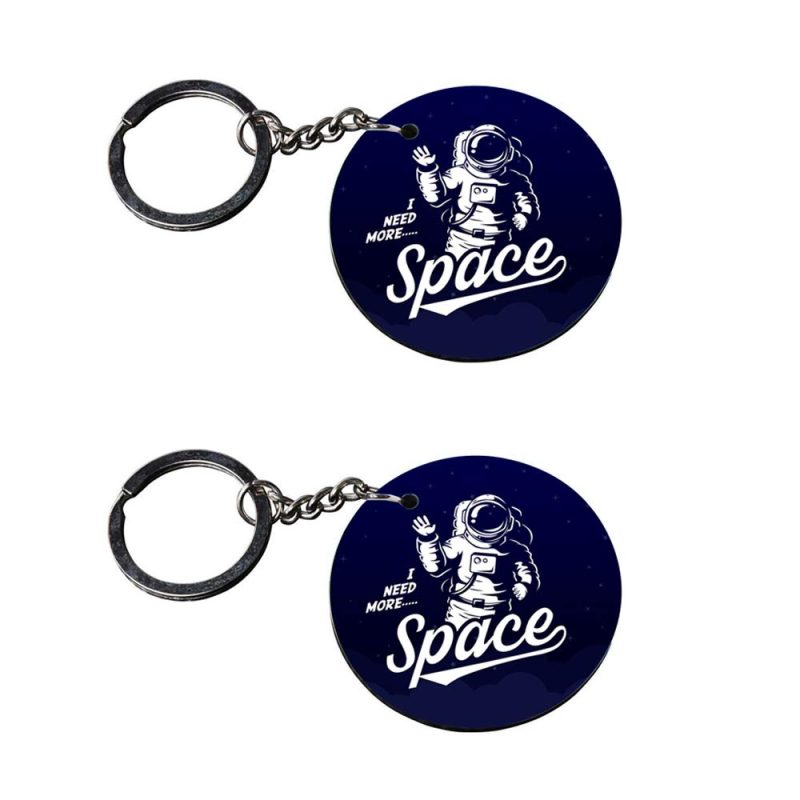 Crafty Worth | astronaut keychain | keychain hanger for wall with decor customized keychain with photo Printed Wooden Keychain| Circle Shape Set of 2 keyrings 2x2 inch