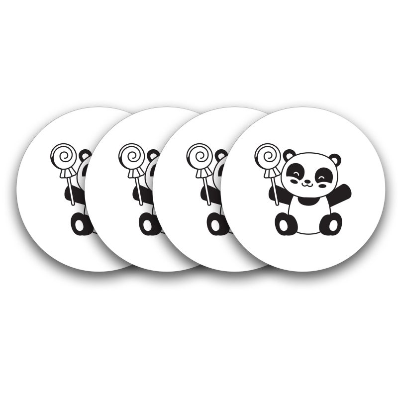 Cute Panda Lollipop Round Wooden Coasters