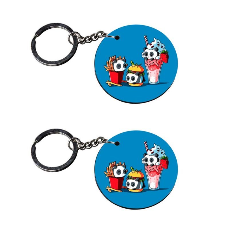 Crafty Worth | panda keychain soft | 2 keychain customized keychain with photo Printed Wooden Keychain| Circle Shape Set of 2 keyrings 2x2 inch