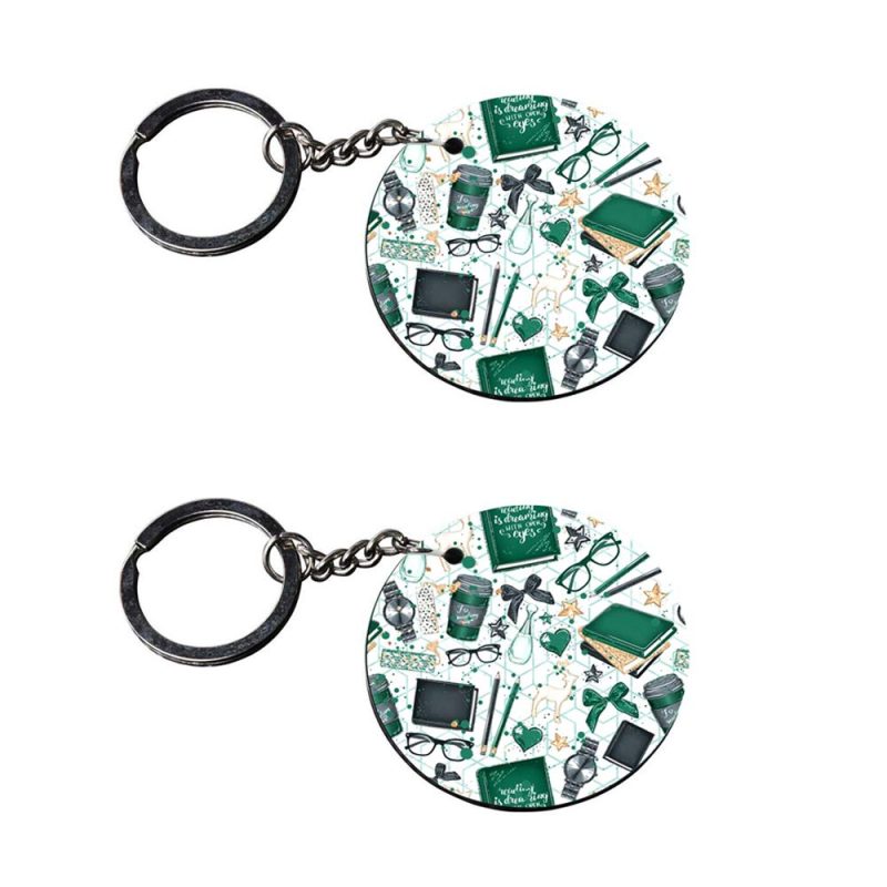 Round Book Lover Printed Keychain Set
