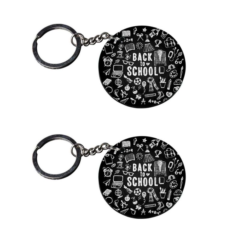 Back To School Round Wooden Keychain