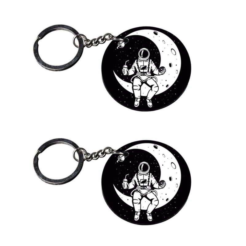 Astronaut Moon Round Wooden Keychain Set