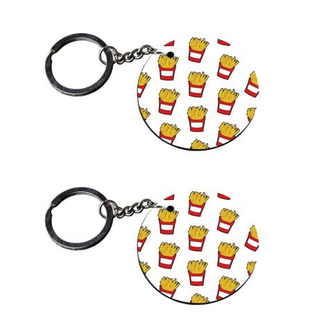 Crafty Worth | french fries keychain | keychain captain america customized keychain with photo Printed Wooden Keychain| Circle Shape Set of 2 keyrings 2×2 inch