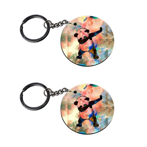 Crafty Worth | panda dab keychain | keychain yin yang customized keychain with photo Printed Wooden Keychain| Circle Shape Set of 2 keyrings 2×2 inch