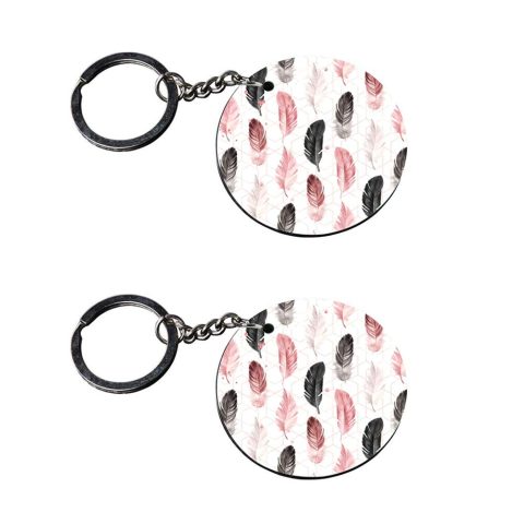 Crafty Worth | feather keychain | keychain gadgets customized keychain with photo Printed Wooden Keychain| Circle Shape Set of 2 keyrings 2×2 inch