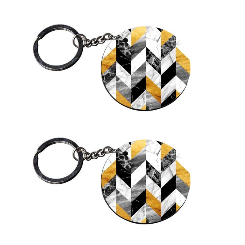 Geometric Marble Print Round Keychain