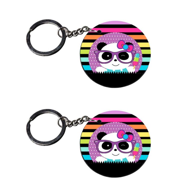 Cute Panda Round Printed Keychain