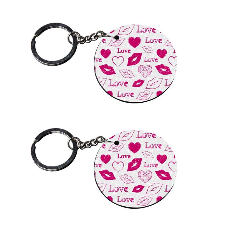Round Love Print MDF Keychain