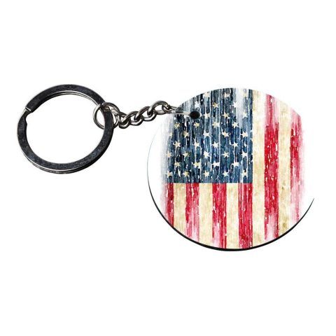 Crafty Worth | american flag keychains | d keychain for girls customized keychain with photo Printed Wooden Keychain| Circle Shape Set of 2 keyrings 2×2 inch - alternate view