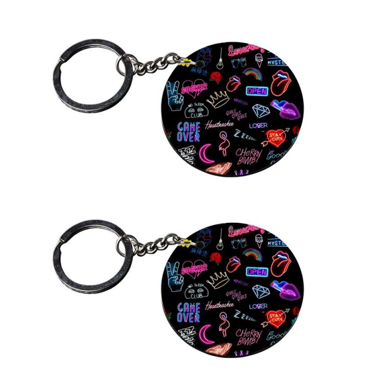 Round Neon Graphic Print Keychains
