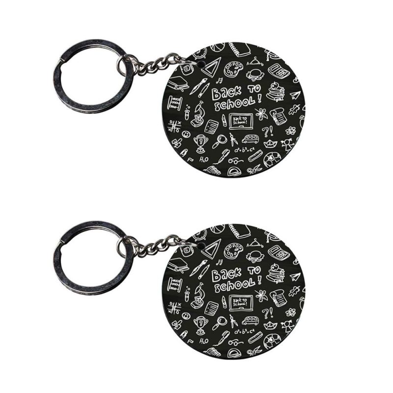 Back To School Round Wooden Keychain