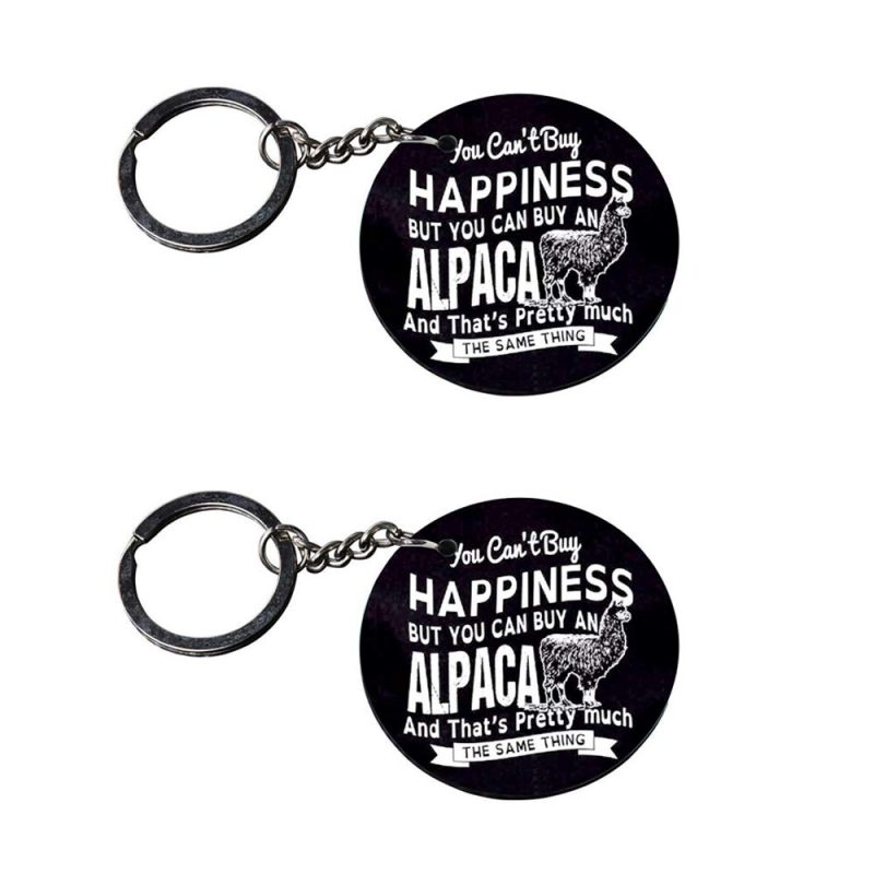 Alpaca Happiness Round Wooden Keychain