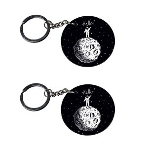 | astronaut keychain | keychain gadgets for men customized keychain with photo Printed Wooden Keychain| Circle Shape Set of 2