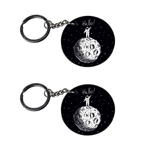 Crafty Worth | astronaut keychain | keychain gadgets for men customized keychain with photo Printed Wooden Keychain| Circle Shape Set of 2 keyrings 2×2 inch