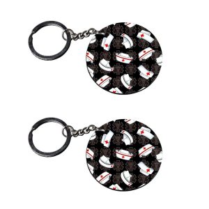 CraftyWorth | keychains for nurse | keychain bullet customized keychain with photo Printed Wooden Keychain| Circle Shape Set of 2 keyrings 2x2 inch