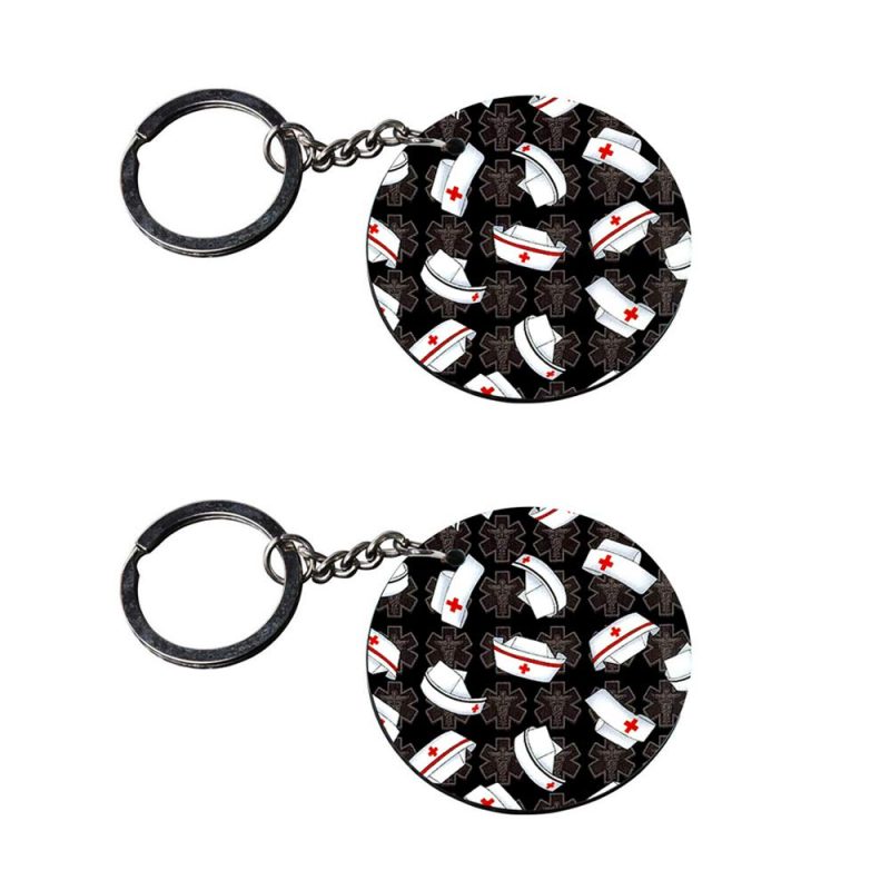 Round Nurse Theme Printed Keychain Set