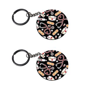 | medical keychain | keychain emoji customized keychain with photo Printed Wooden Keychain| Circle Shape Set of 2 keyrings 2x