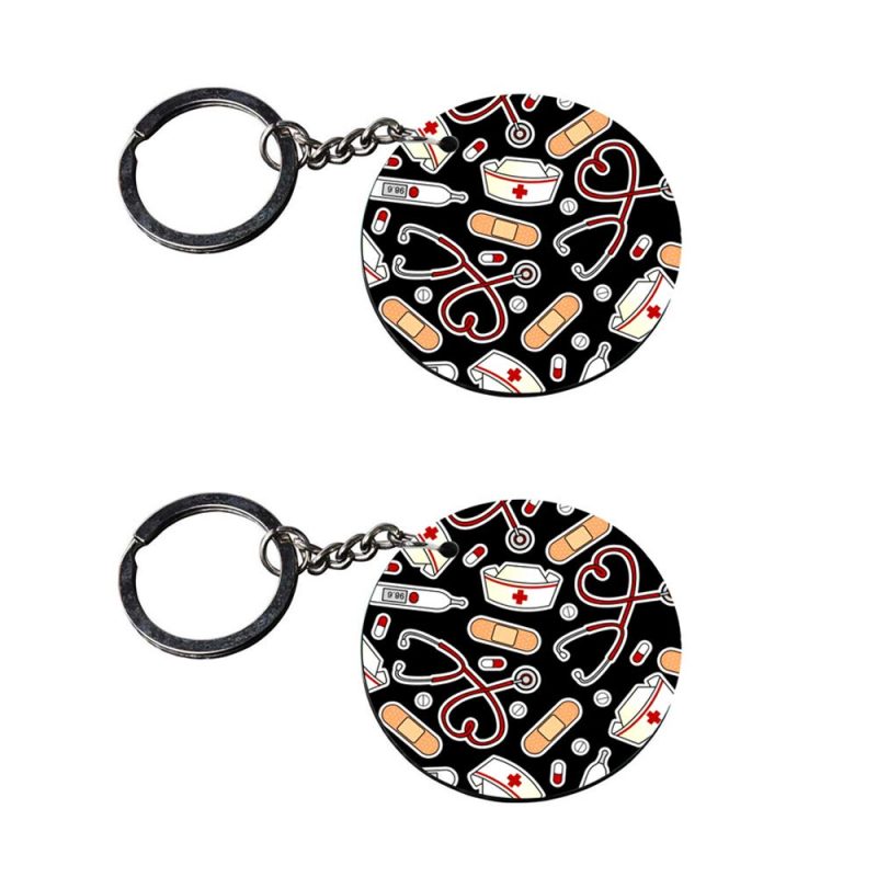 Medical Theme Round Keychain Set