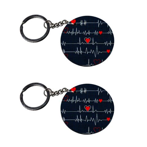 Crafty Worth | heart beat key chain | keychain bottle opener customized keychain with photo Printed Wooden Keychain| Circle Shape Set of 2 keyrings 2×2 inch