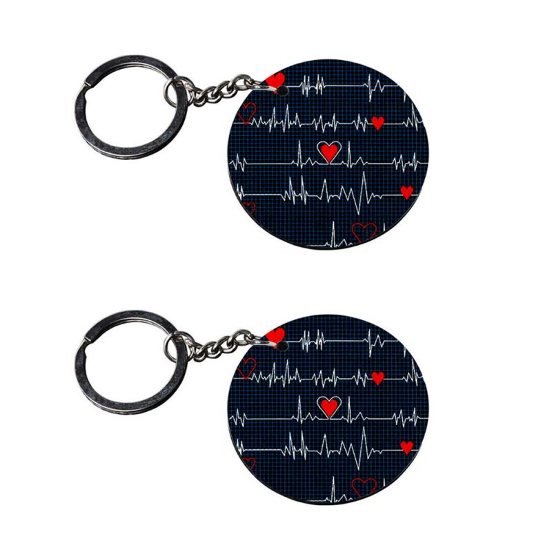 Round Heartbeat Design Keychain Set