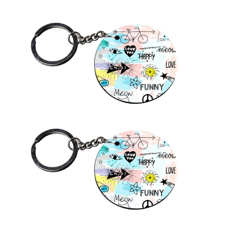 Round Motivational Doodle Art Keychain