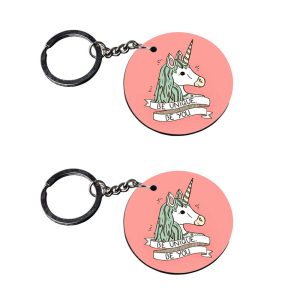 CraftyWorth | unicorn metal keychain | keychain for bike customized keychain with photo Printed Wooden Keychain| Circle Shape Set of 2 keyrings 2x2 inch