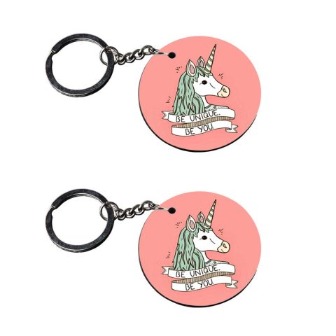 Crafty Worth | unicorn metal keychain | keychain for bike customized keychain with photo Printed Wooden Keychain| Circle Shape Set of 2 keyrings 2×2 inch